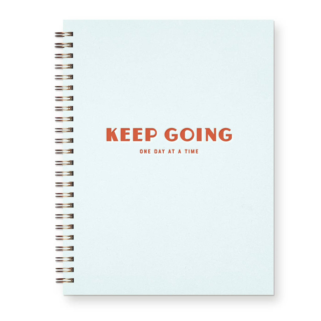 Keep Going is a Ocean mist covered journal with lined pages to hold all your important thoughts and keepsakes. 