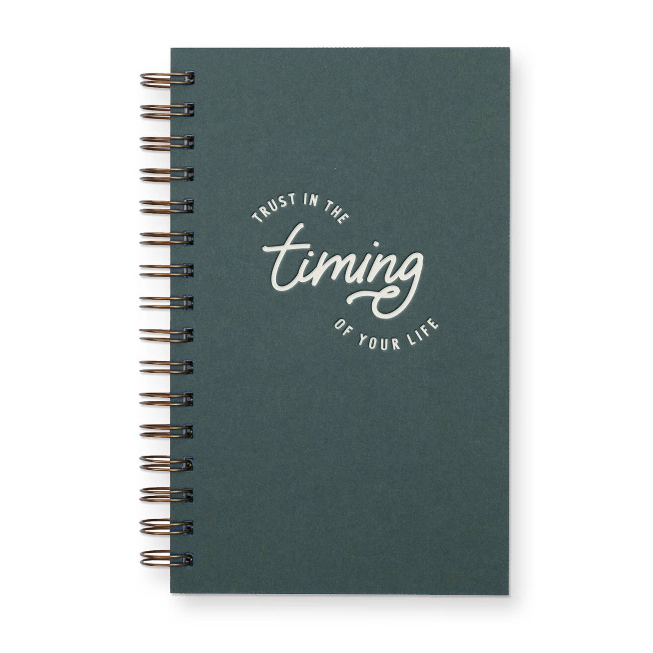 Trust in the Timing of Your life journal planner is pitched on a white background, 